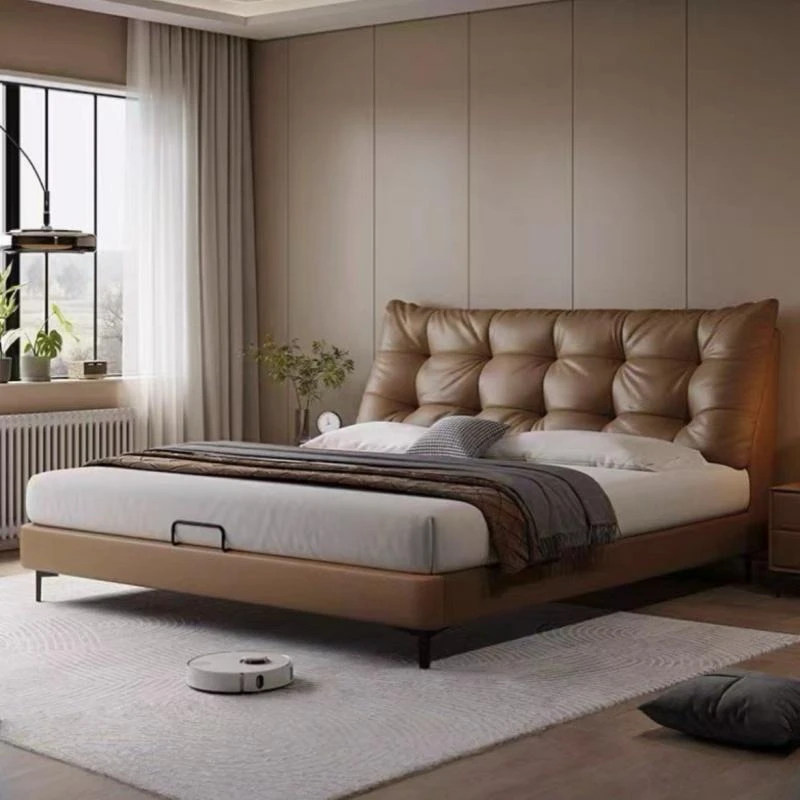 【大棕熊】简约轻奢大床双人皮床意式婚床北欧实木网红床1.8米x2米