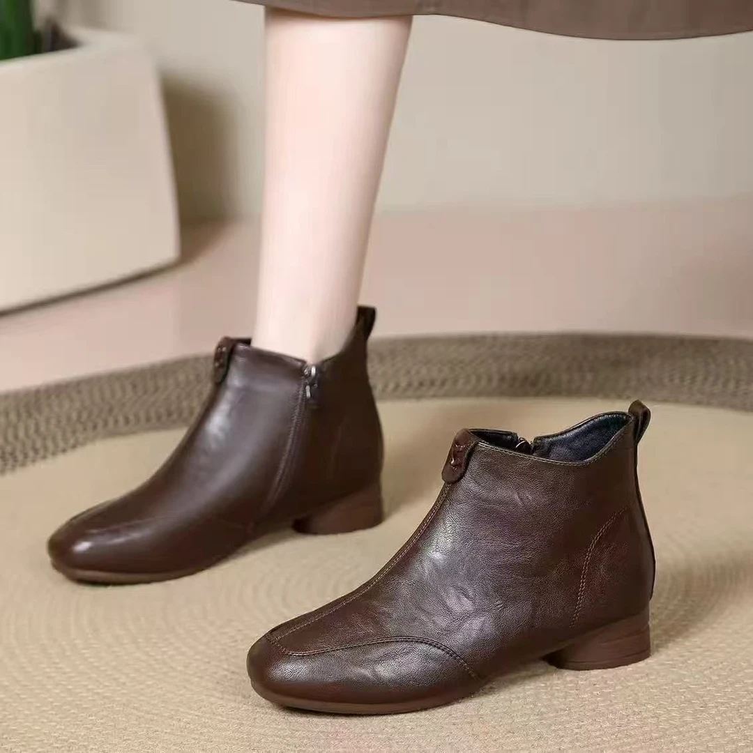 低跟粗跟方头不勒脚短靴韩版靴子平底时装靴秋冬靴子