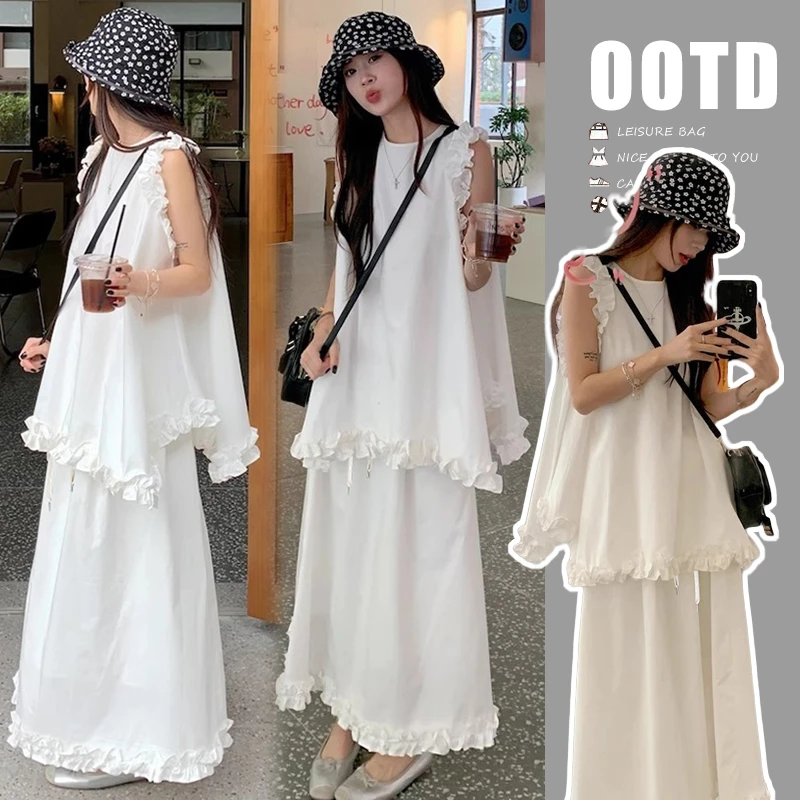 【Liner】孕妇装法式温柔风不规则褶皱无袖夏季宽松荷叶边衬衫半身