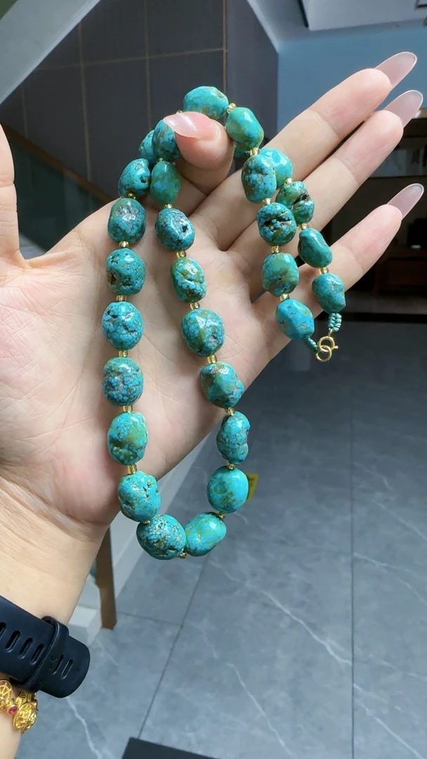 89（娇丰绿松石）娇丰原矿绿松石随行糖豆项链颈链