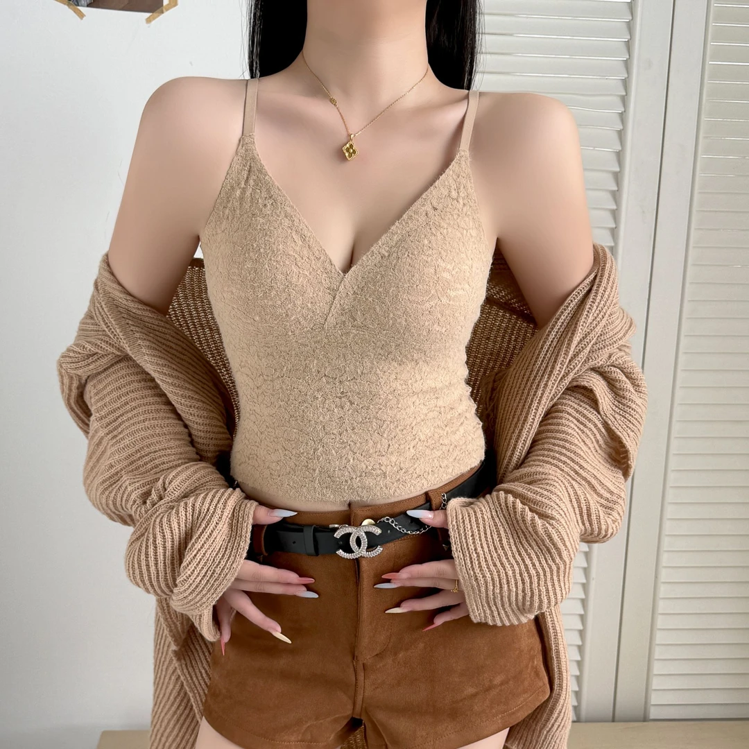 曼娜莎【优雅知性】立体羽毛纱背心纯欲性感法式吊带磨毛蕾丝修身