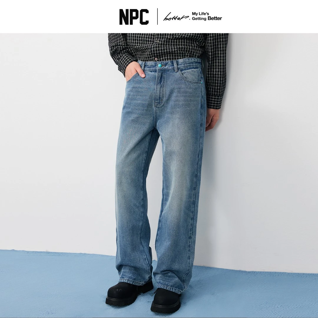 NPC潮牌重磅水洗仿【绿松石】纽扣直筒牛仔裤男休闲百搭NP57DT61