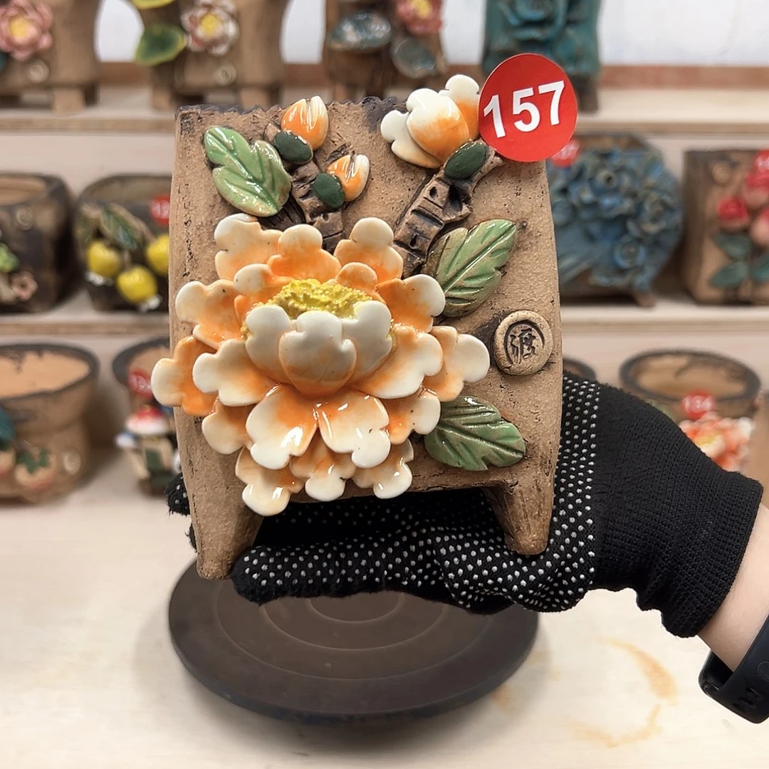 紫砂花盆157号内口9×8高 14微瑕