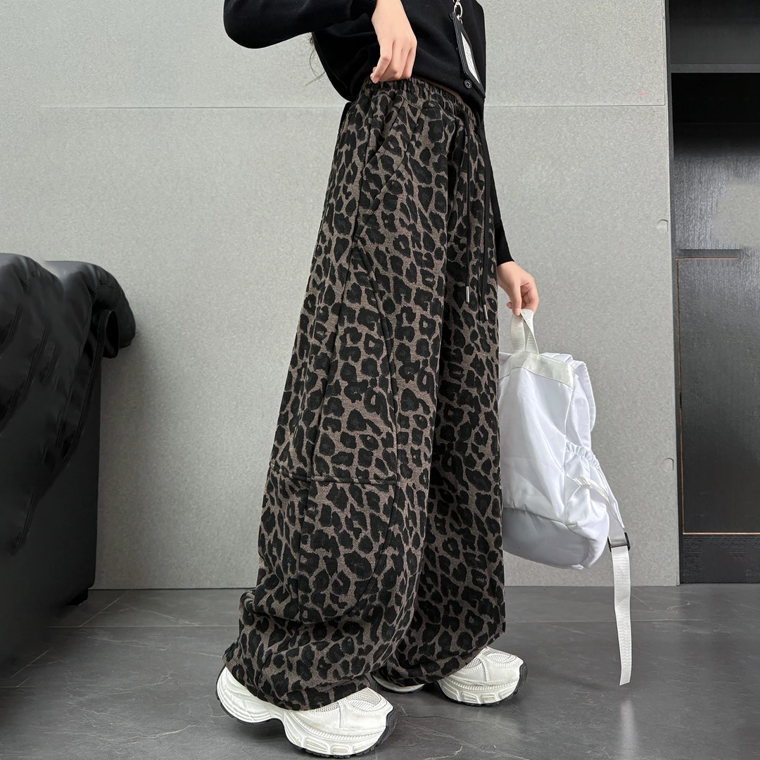 儿童冬装大女童装加绒裤子一体绒秋冬款豹纹运动卫裤冬季6-12岁15