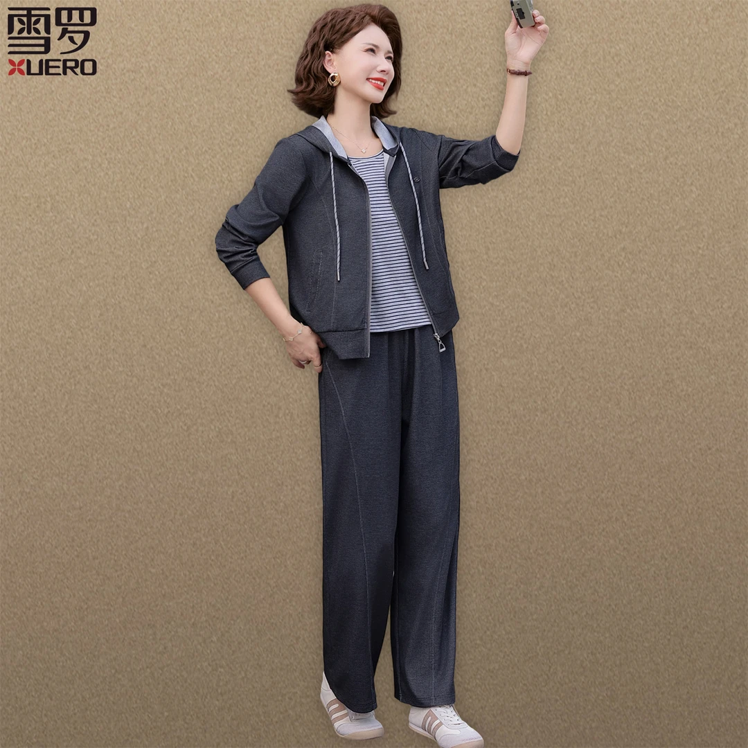 妈妈秋装套装2025新款小个子中年妇女上衣中老年春秋款外套三件套