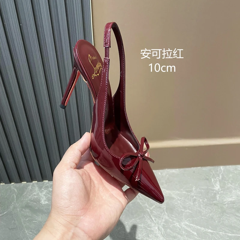 安可拉红底高跟鞋女酒红色性感御姐2025夏新款蝴蝶结尖头细跟凉鞋