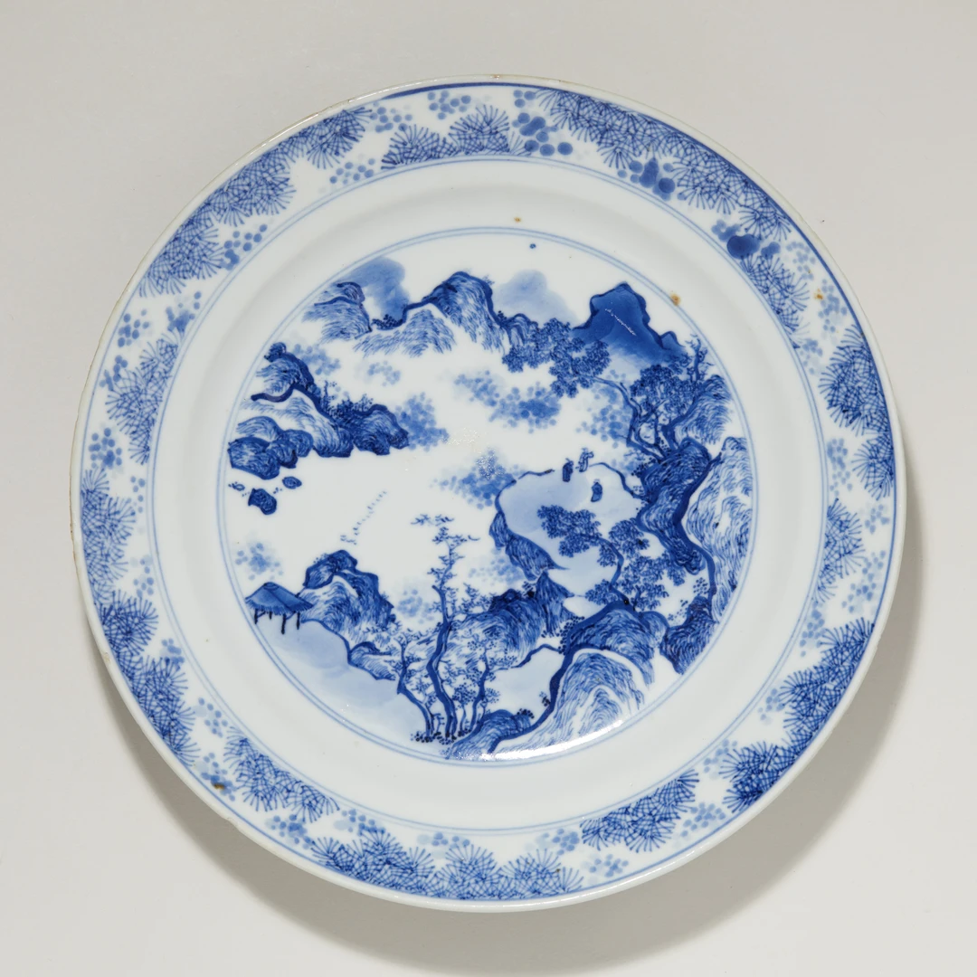 9、清康熙 青花山水纹盘【祥德87拍卖】