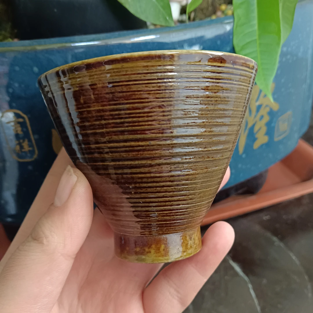 儒陶柴烧五色土窑宝大斗笠150ml