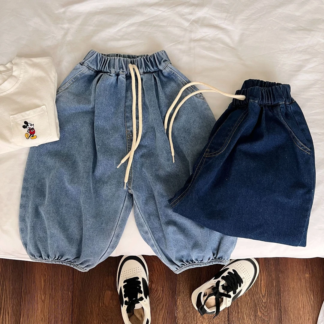 2024宽松男童裤子嘻哈宽松棉软牛仔裤男女童韩系潮裤中小童长裤子