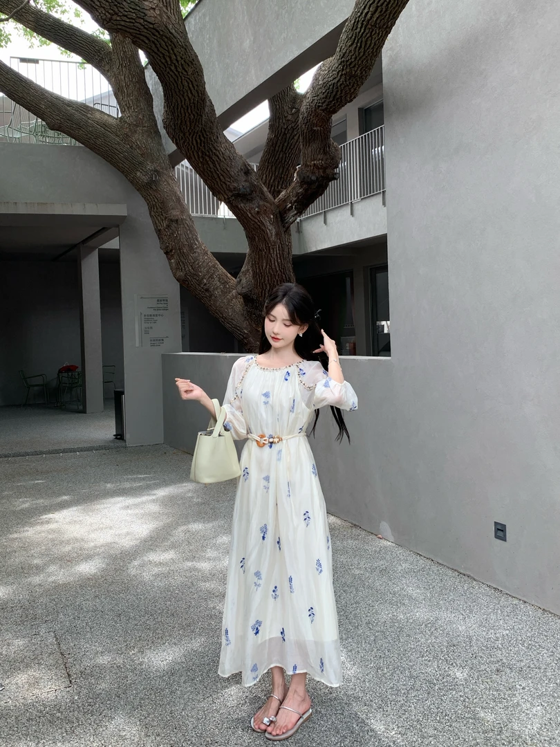 SHAOER【那时雨】2025夏季新款显瘦小众中长款连衣裙