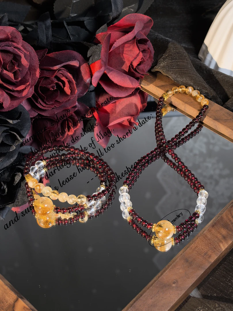 【九歌4分】天然水晶黄塔晶石榴石白水双圈手链