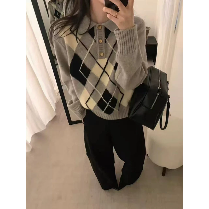 POLO领菱格~100纯羊毛《衣长55胸围50》毛衣女FF78