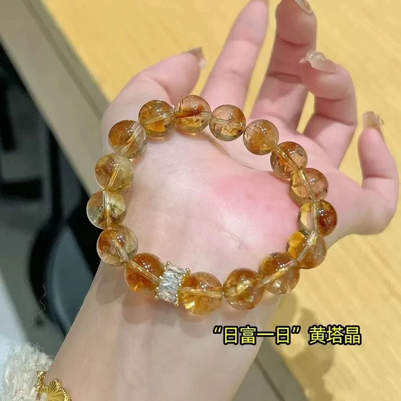 2025新款天然收藏级黄塔晶手串轻奢黄水晶手链时尚女款多样性发一