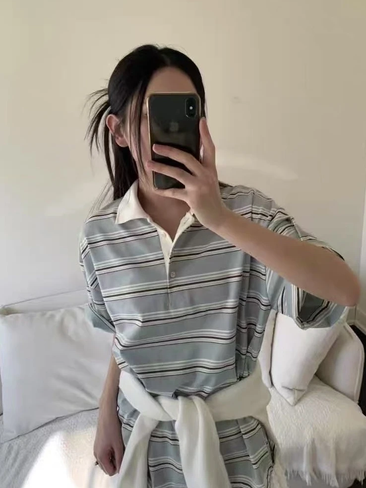 韩 murmur条纹翻领复古短袖POLO衫T恤
