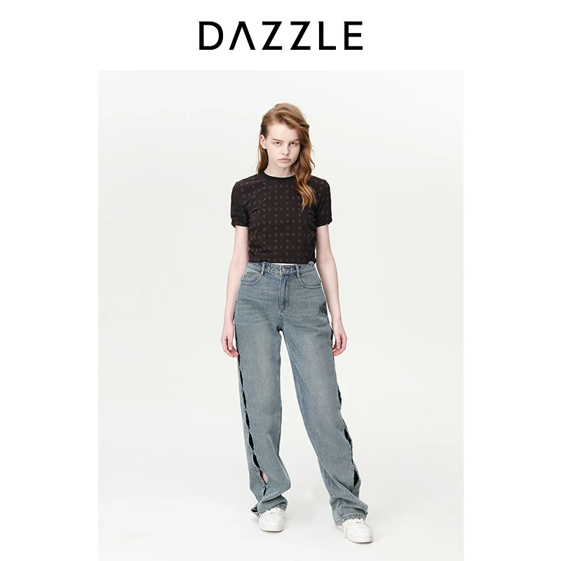 专选DAZZLE地素奥莱短袖T恤夏季满印logo印花休闲上衣女2H2B318