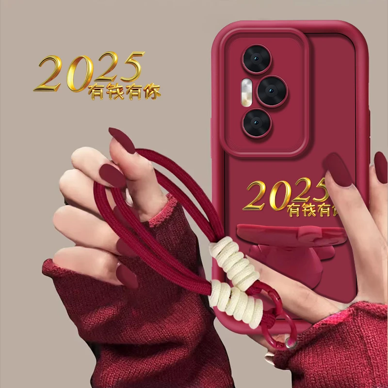 适用于【荣耀300pro】2025有钱有你新年猫咪支架手机壳创意防摔女款