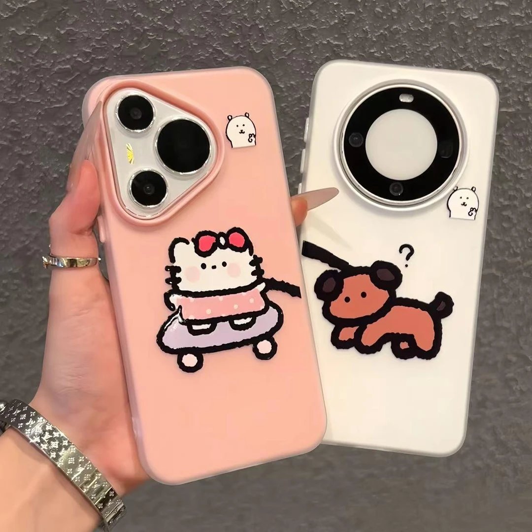 适用苹果17/16新款搞怪kitty小狗情侣手机壳华为Pura70二合一磨砂