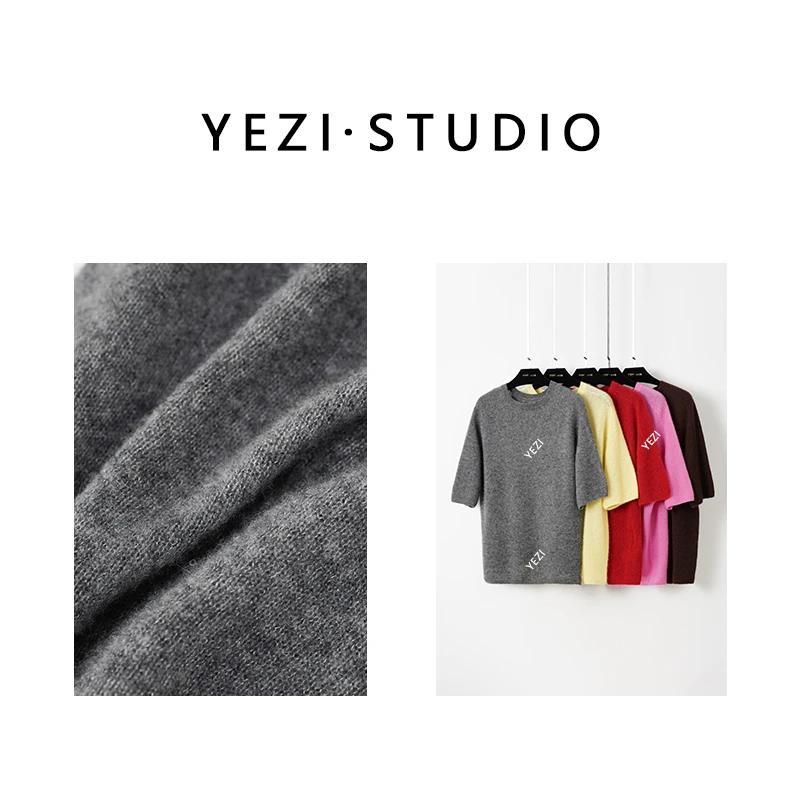 【奶油可颂】康宝莱桑25蚕丝75羊绒圆领短袖宽松针织罩衫25319013