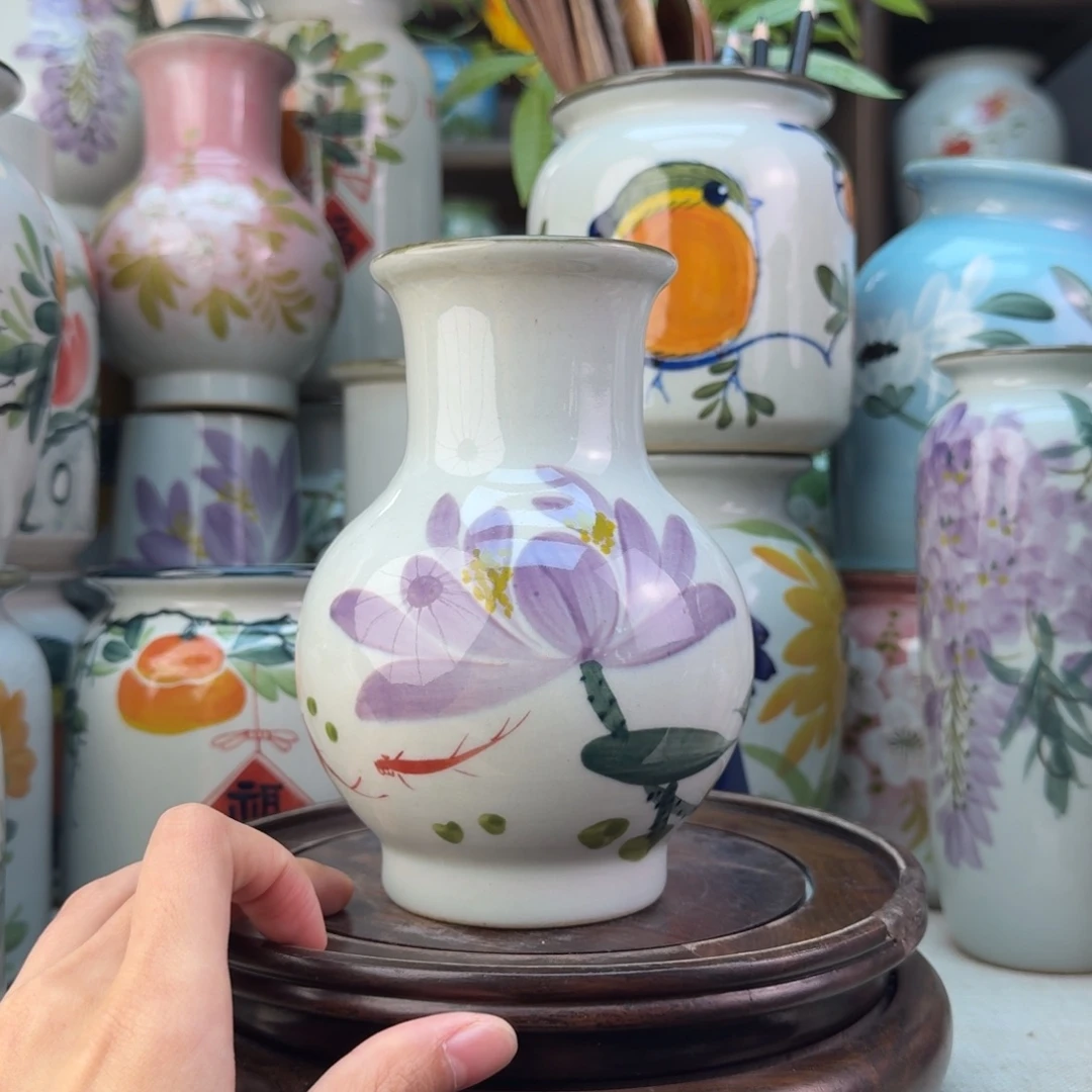 景德镇陶瓷手绘花瓶无孔