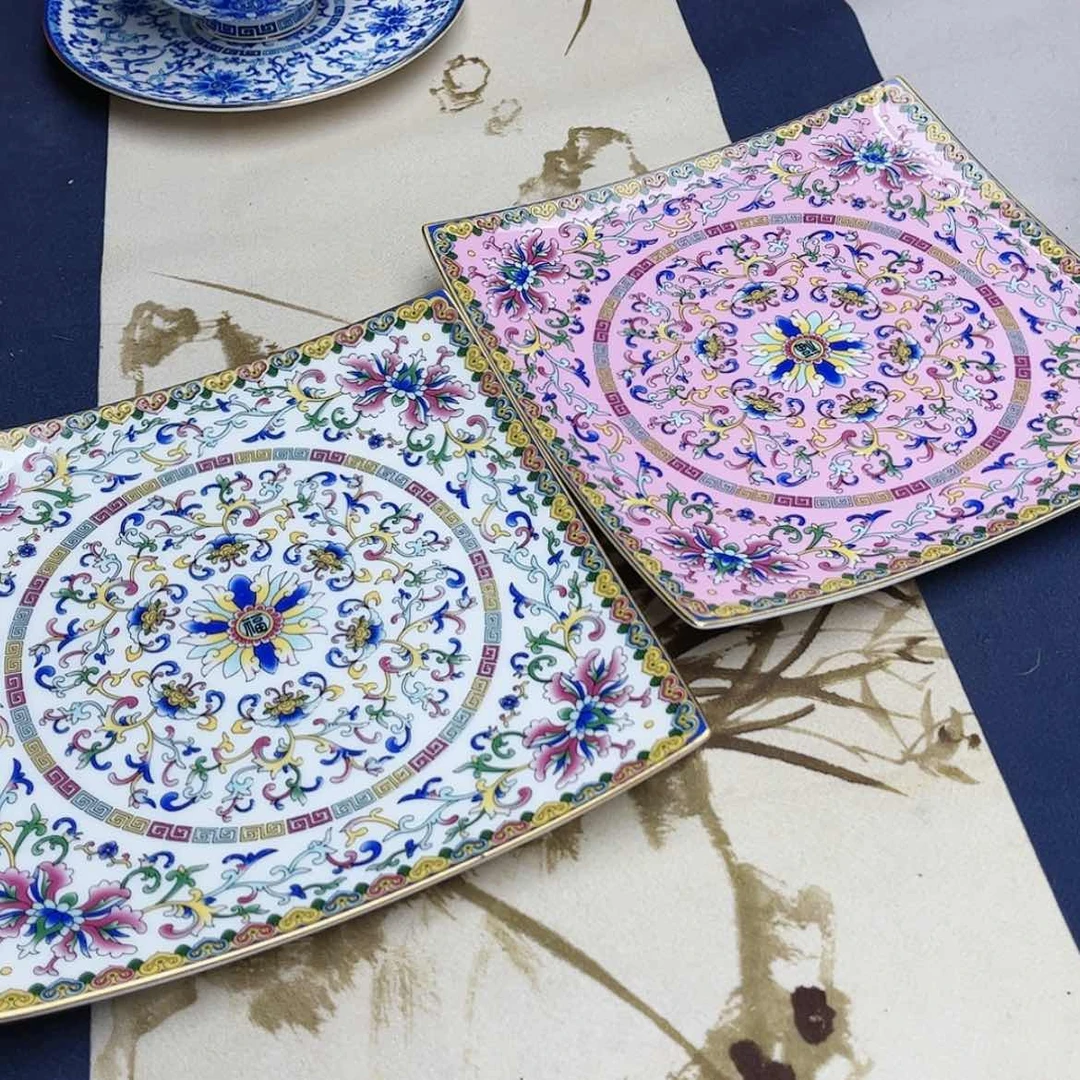 【闪购商品】珐琅8英寸1白1粉方平。。。。