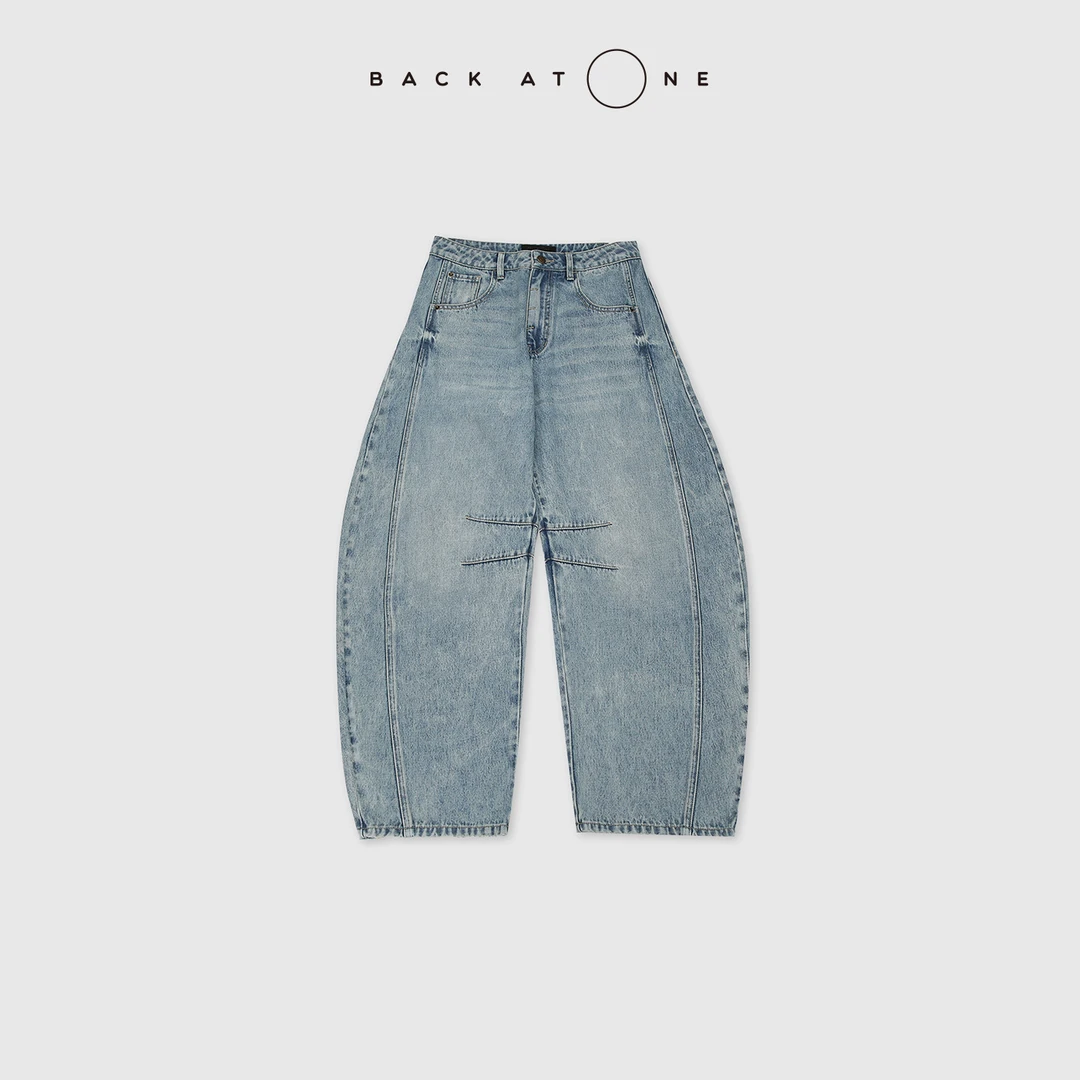 BACKATONE“层次丹宁”立体弯刀随性慵懒做旧牛仔裤 BFF-2DI079C-K
