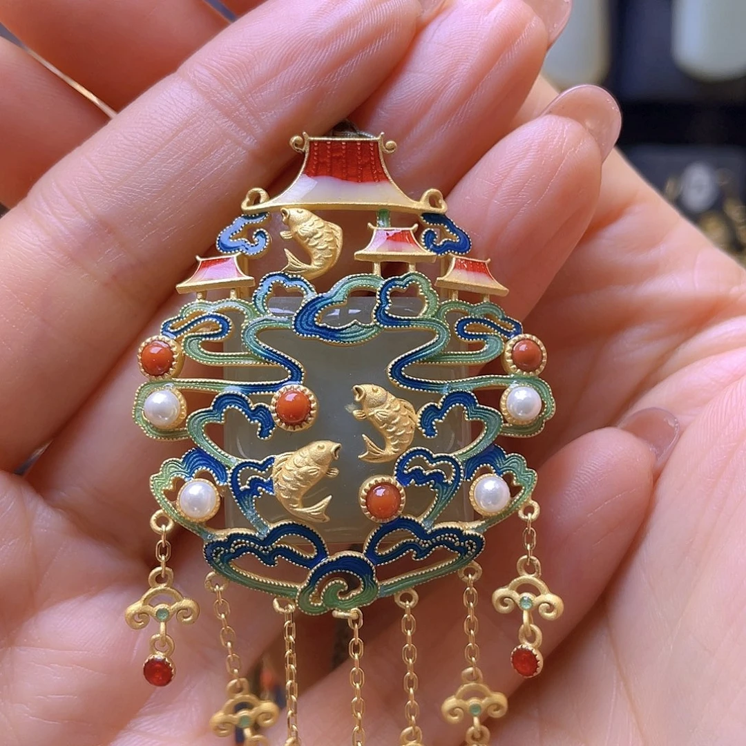 和田玉银S925镀金镶嵌颈饰