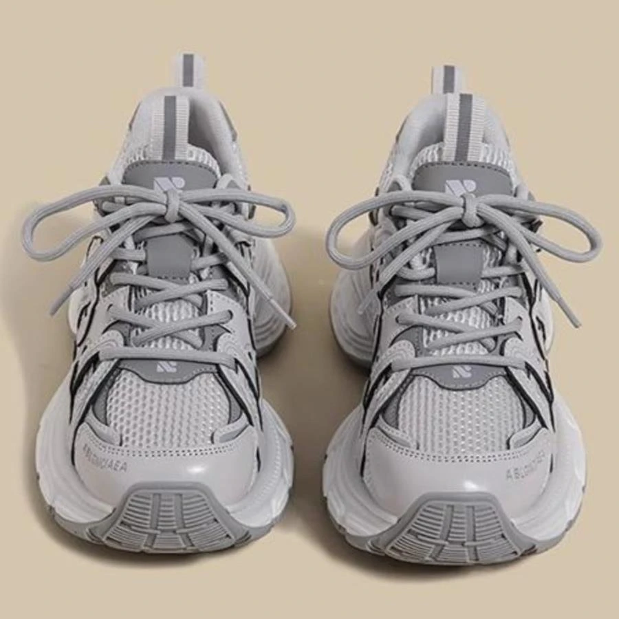 灰色厚底老爹鞋女2025新款春季透气百搭休闲运动鞋软底轻便显脚小