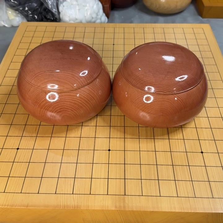 木质日式新榧木独木咖色棋罐特价处理一对