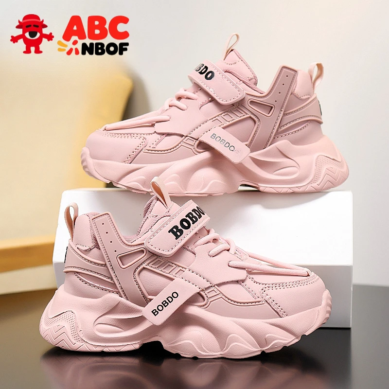 ABC NBOF女童鞋子2025女春秋新款女中大童皮面防水软底儿童运动鞋