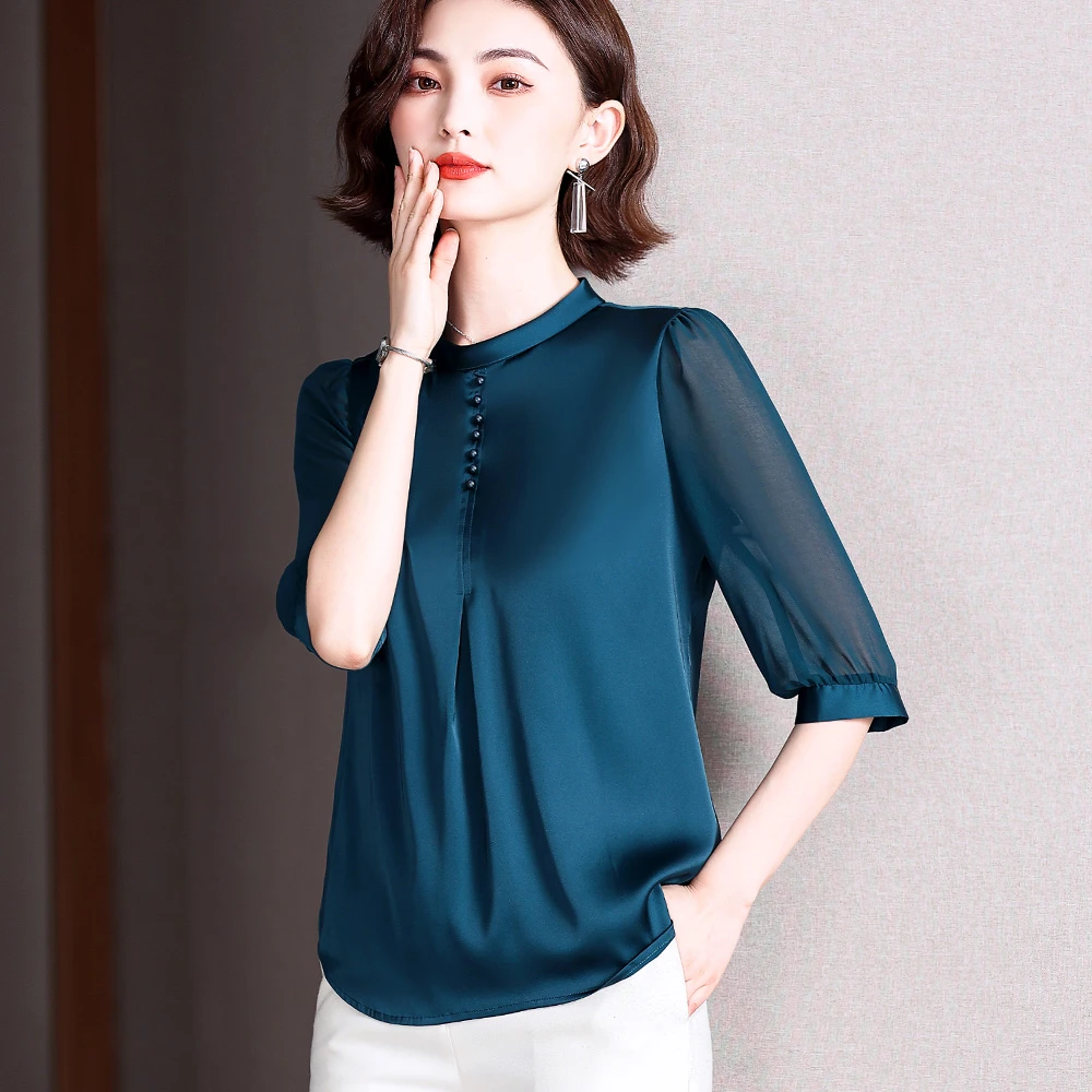 洋气小衫女2025年夏装新款短袖薄款雪纺上衣宽松显瘦遮肚子雪纺衫