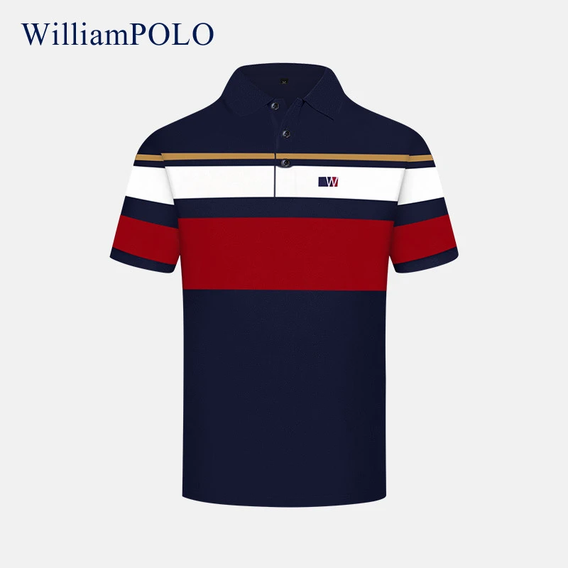 保罗WilliamPOLO半袖短袖polo衫男士高端条纹时尚翻领男士夏季T恤