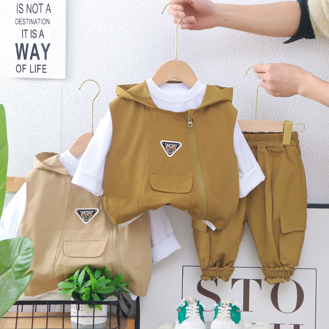 男宝宝春秋季马甲三件套男童2025新款潮流春装衣服婴儿童装洋气潮