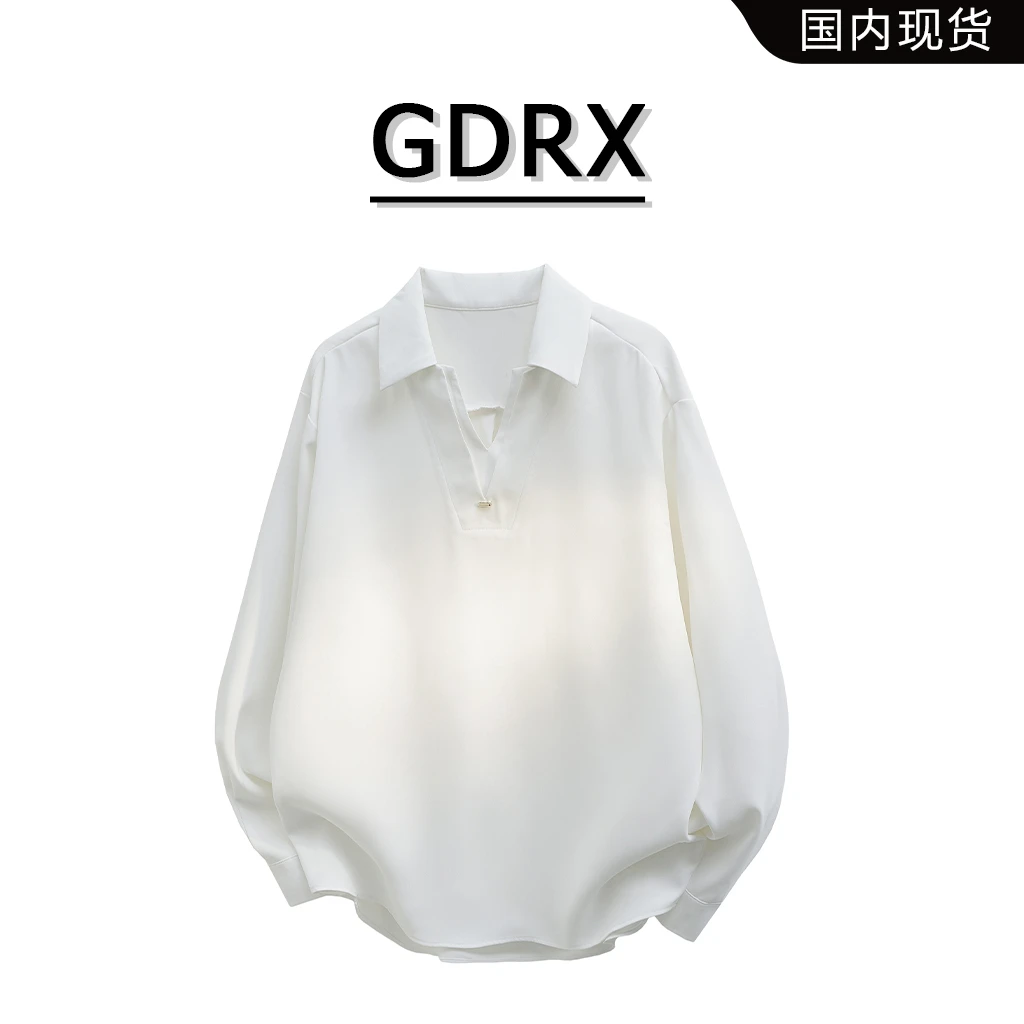 GDRX美式复古长袖衬衫男款2025秋季新款宽松休闲高级感纯色衬衣