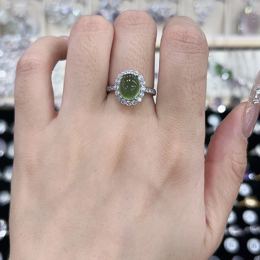 岫玉银S925镶嵌戒指