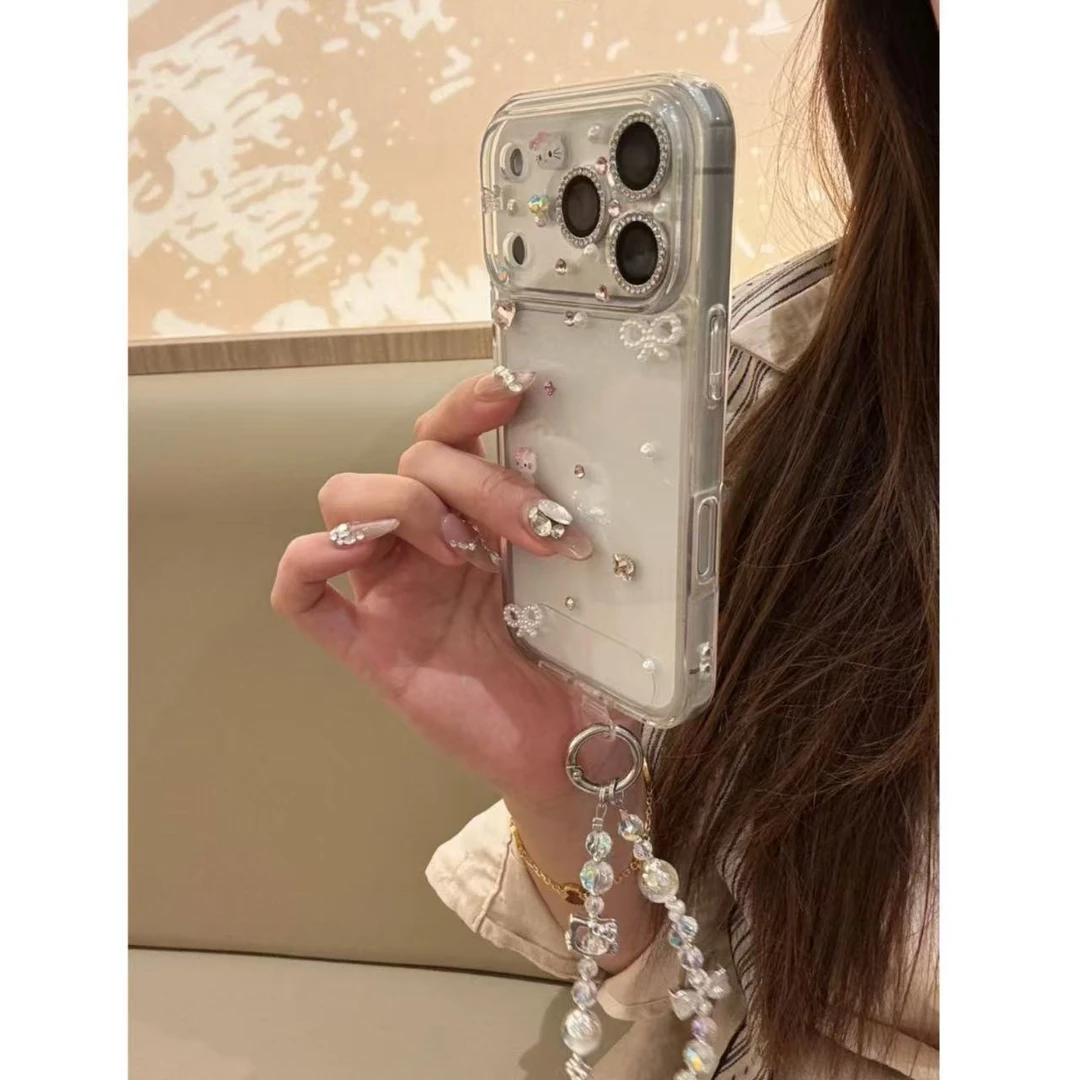 少女精孔透明kt爱心粉钻手链适用iPhone17pro手机壳苹果16Pro新15