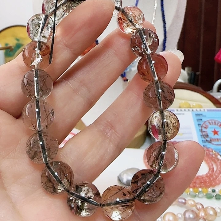 末***发晶未镶嵌手链11.5左右半成品黑金超有结构