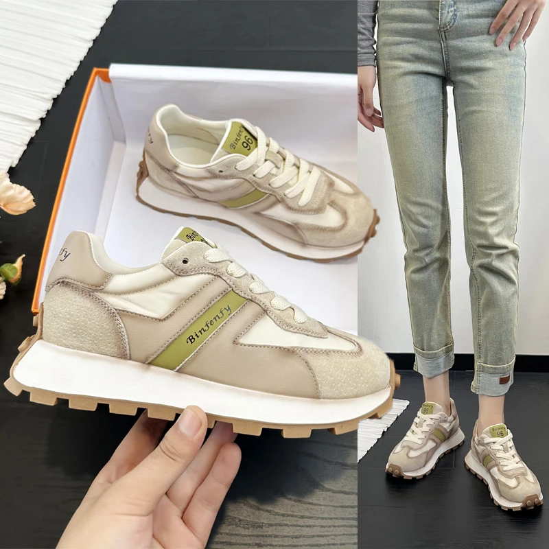 韩版2025春秋新款ins拼色复古阿甘鞋女百搭厚底网红同款时尚潮鞋