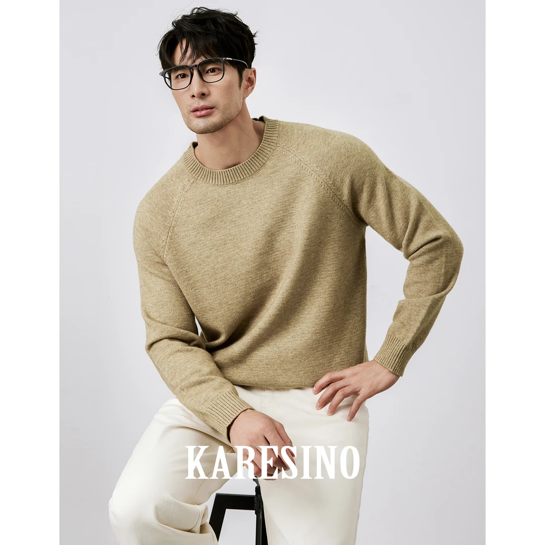 KARESINO秋冬保暖百搭毛线针织衫男士高级感圆领打底毛衣男羊毛衫