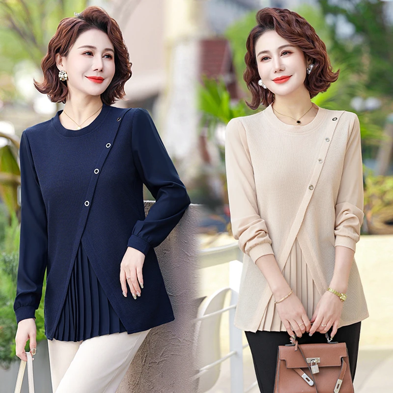 中年妈妈春装针织衫洋气中老年女装休闲小衫2025新款春秋T恤上衣