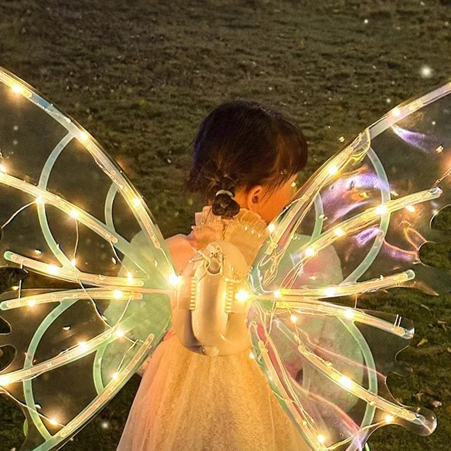 精灵发光翅膀电动全自动发光会动的蝴蝶背饰道具带灯儿童女孩玩具
