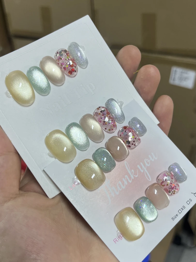 纯手工制作穿戴甲夏日气质爆闪流行色冰透显白高级感仙气设计款