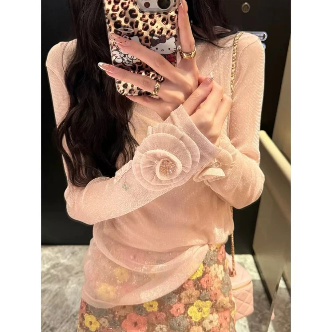 【山木花葶】珊瑚海 重工圆领长袖设计感修身显瘦气质上衣