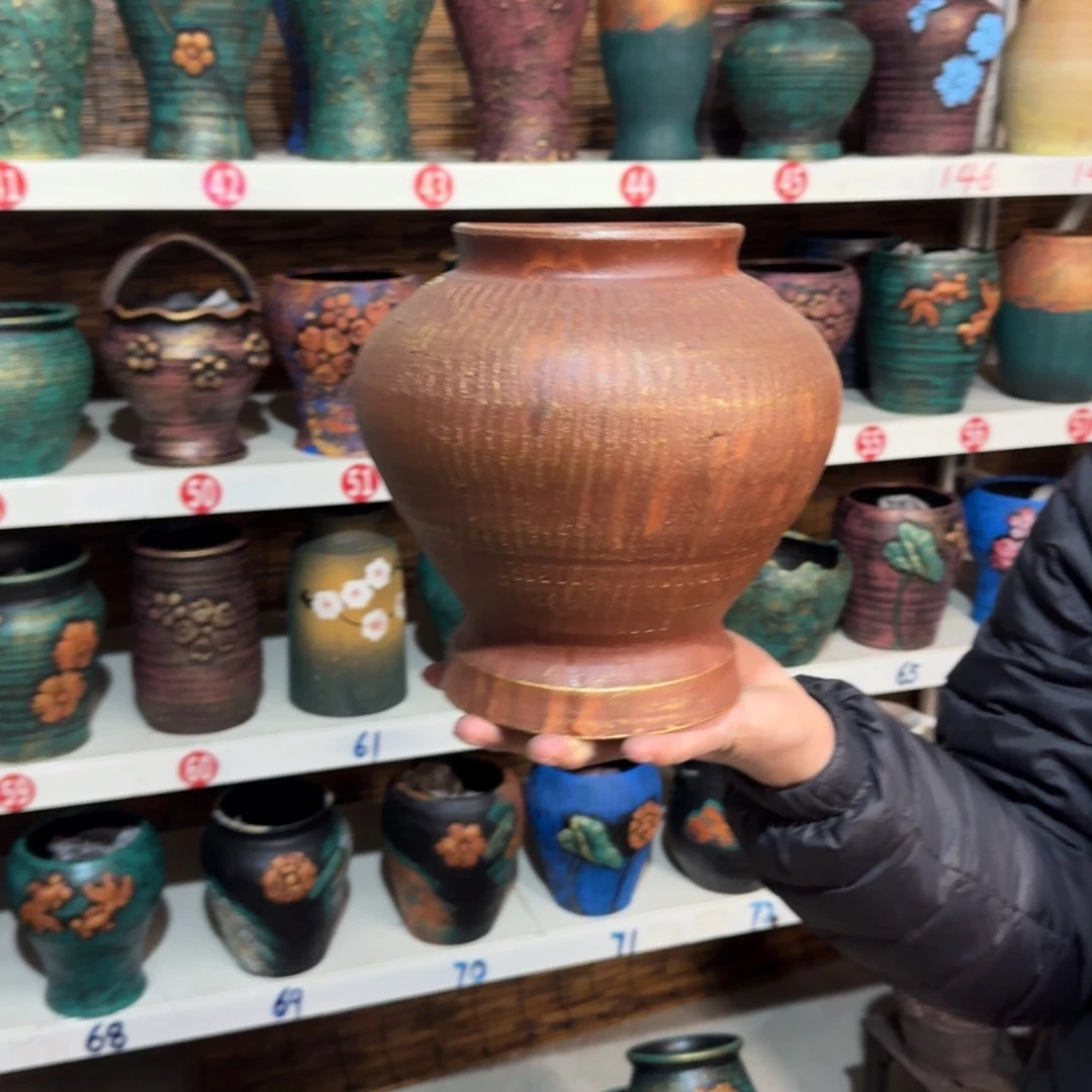 红陶红陶浮雕花盆炸炸炸