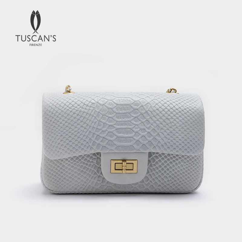 TUSCAN'S简约牛皮小香风蛇纹女士高端单肩包轻奢压纹链条包