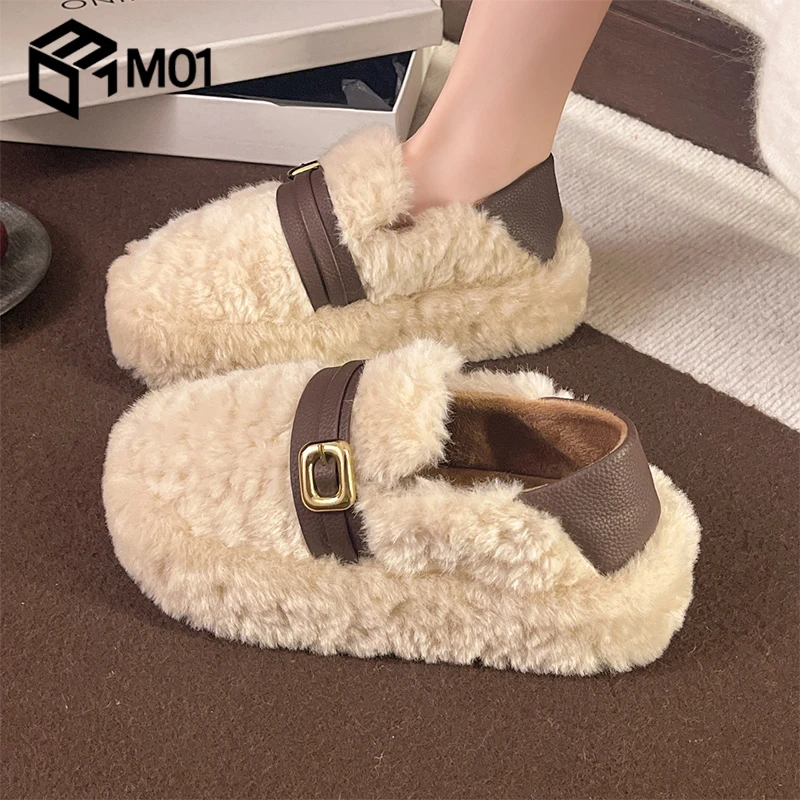 M01厚底增高深口单鞋女加绒勃肯鞋新款爆款秋冬一脚蹬玛丽珍棉鞋