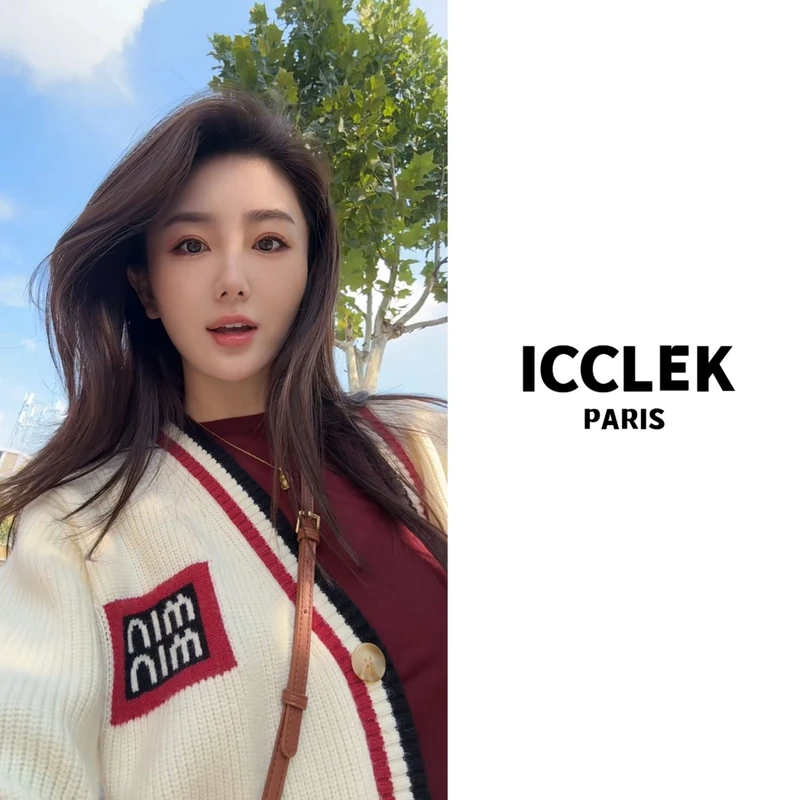 ICCLEK V领学院风长袖开襟针织衫 气质 轻奢 名媛 -3207