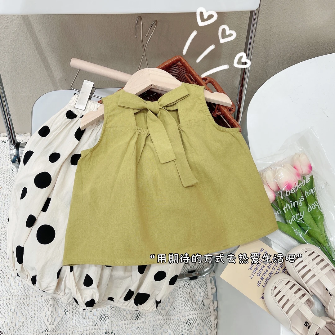 夏季新款女童无袖背心套装休闲韩版宽松上衣波点裤两件套薄款时尚