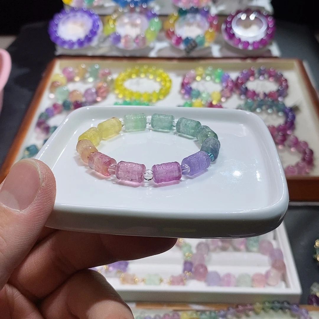 手链未镶嵌水晶彩虹渐变桶珠8mm
