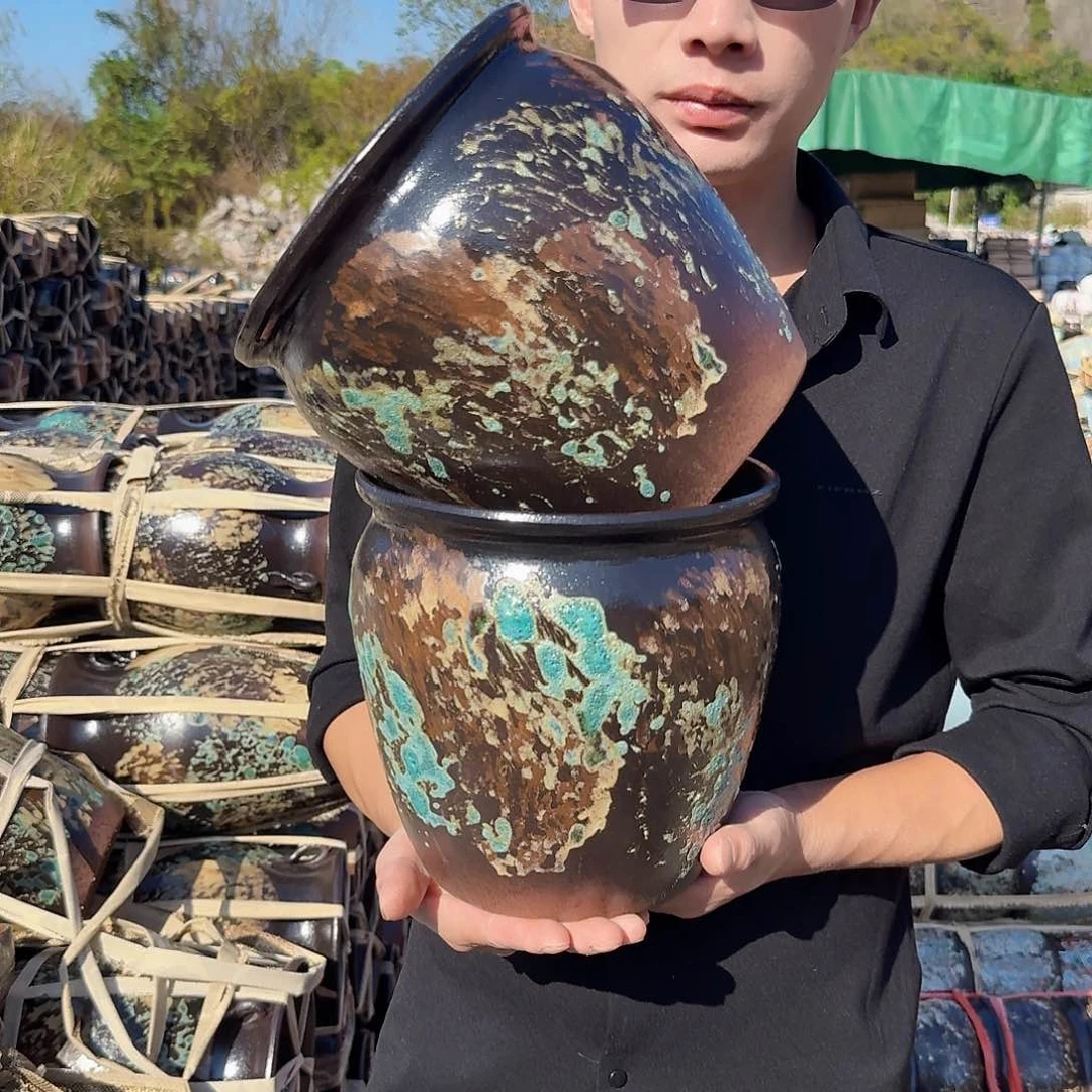 紫砂花盆口20高20（两个姹寂泼墨