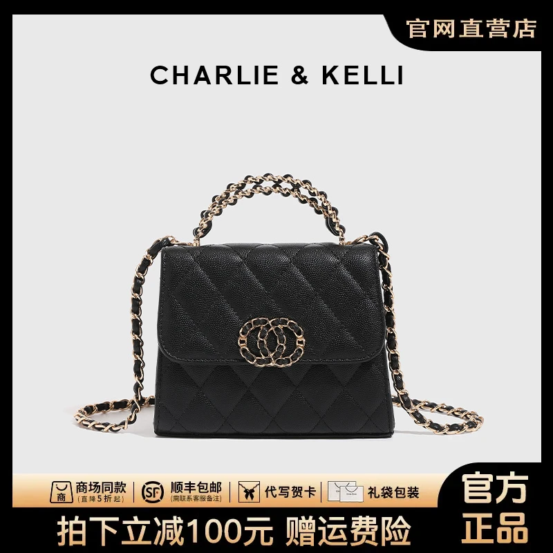 官网CHARLIEKELLI包包女黑色高档时尚手提包凯莉包通勤单肩斜挎包